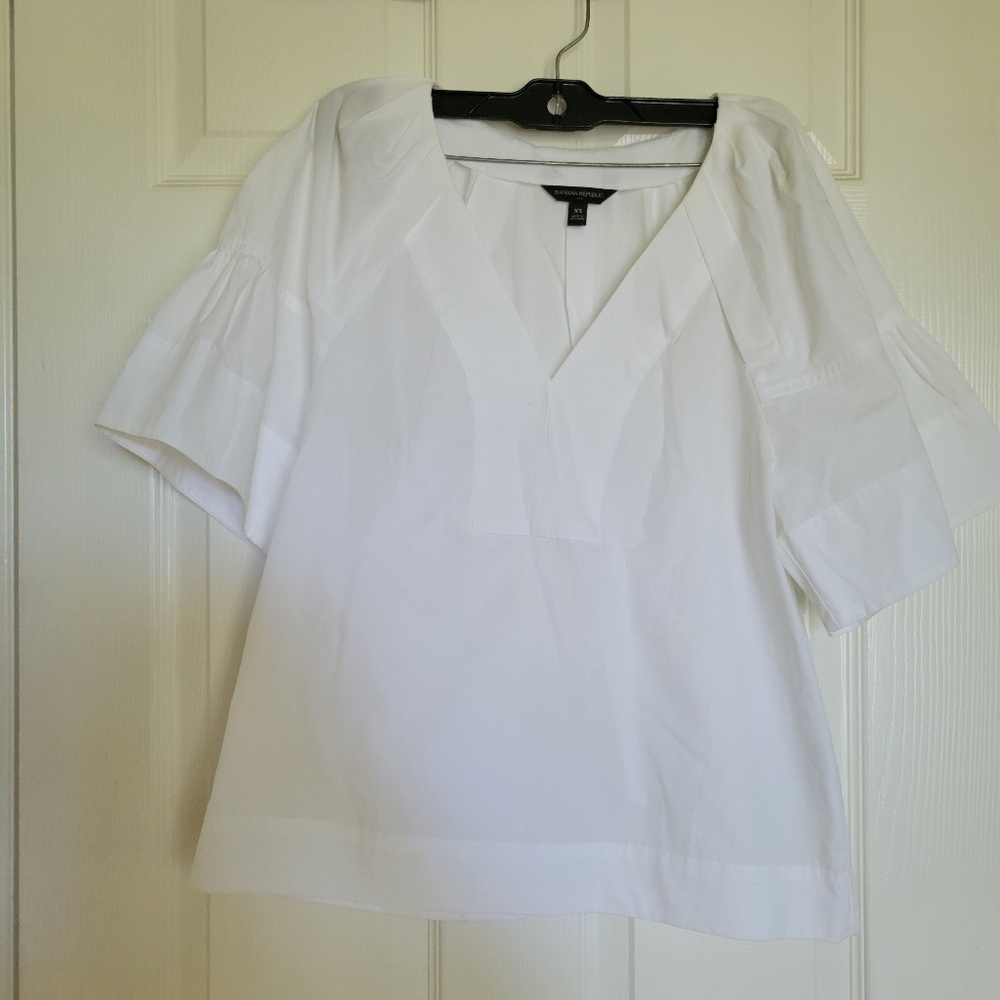 Banana Republic White Boxy Bib Collar Blouse